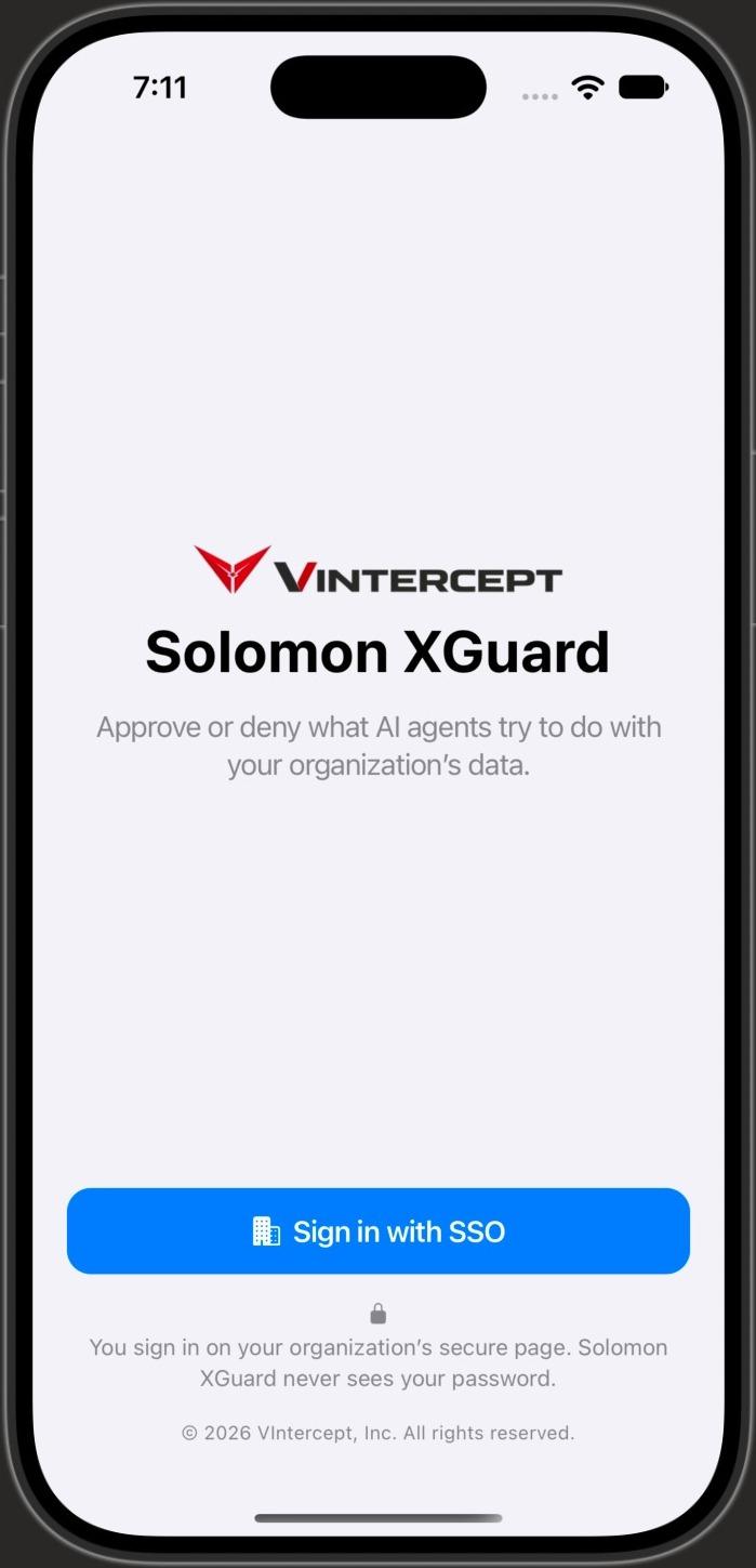 Solomon XGuard mobile sign-in screen with SSO authentication